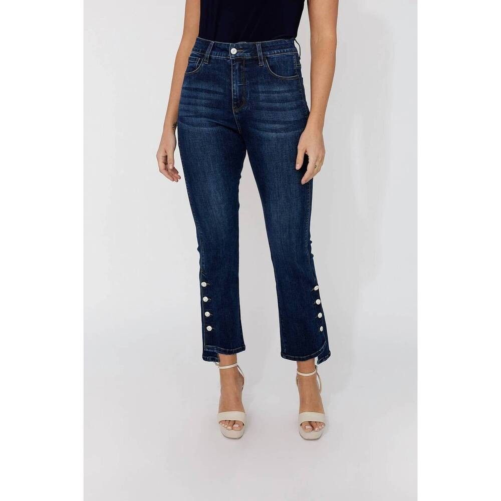Frank Lyman Design Womens Jeans Size L Crystal Hem Buttons Style 266508